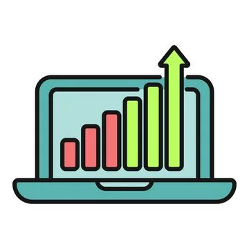 Laptop showing bar chart increasing data growth Illustrazione stock