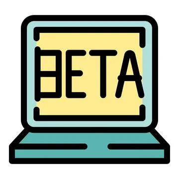 Laptop showing beta version software on screen icon Stock Illustration