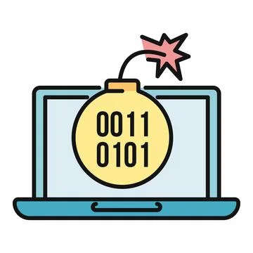 Laptop showing binary code bomb symbolizing cyber threat 스톡 일러스트