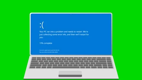 Laptop showing blue screen system error on green screen. 4K Stock Footage 341694491