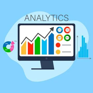 Laptop showing chart and graph analysis business accounting statistics. Digital Stock Illustration