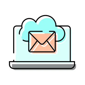 Laptop showing cloud computing and email message 库存插图
