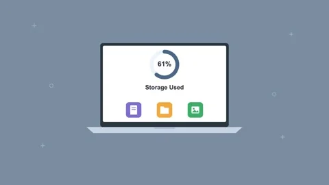 Laptop showing cloud storage usage with a circular progress meter, slate gray 스톡 동영상 342594306
