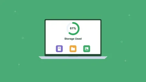 Laptop showing cloud storage usage with a circular progress meter, green Stock Footage 342594326