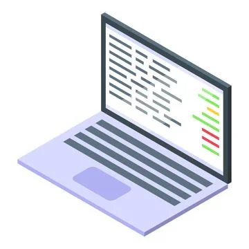 Laptop showing code software development concept isometric icon Stock Illustration