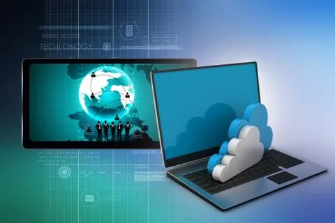 Laptop showing concept of cloud computing. Stock Illustration