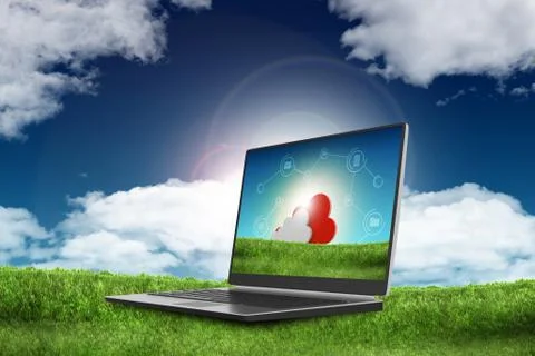 Laptop showing concept of cloud computing. Stock Illustration
