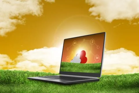 Laptop showing concept of cloud computing. 스톡 일러스트