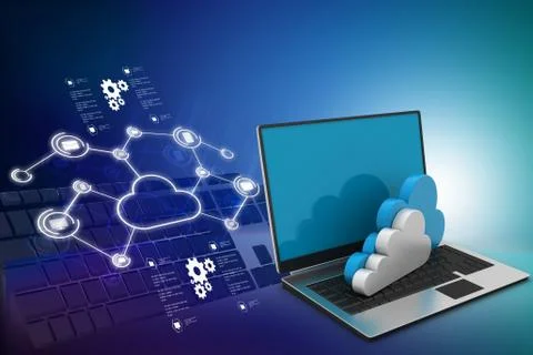 Laptop showing concept of cloud computing. Stock Illustration