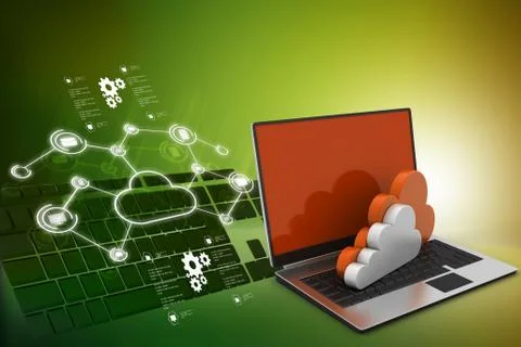 Laptop showing concept of cloud computing. 库存插图