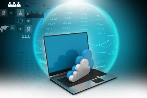 Laptop showing concept of cloud computing. Stock Illustration
