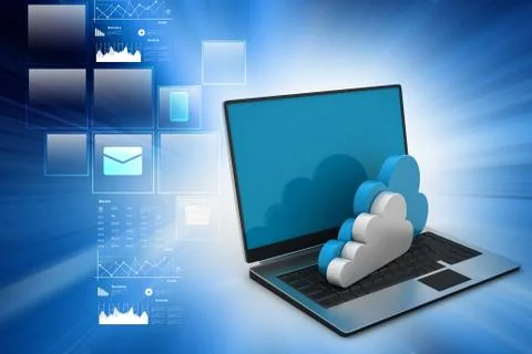 Laptop showing concept of cloud computing. Иллюстрация