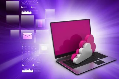 Laptop showing concept of cloud computing. 스톡 일러스트