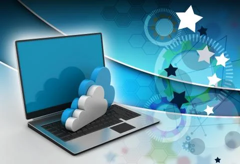 Laptop showing concept of cloud computing. Stock Illustration