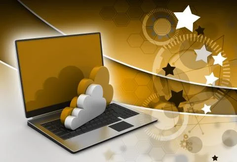 Laptop showing concept of cloud computing. 스톡 일러스트
