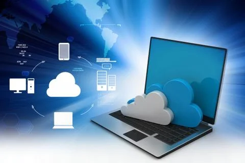 Laptop showing concept of cloud computing. Stock Illustration
