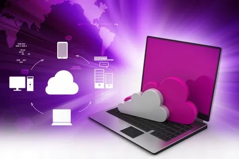 Laptop showing concept of cloud computing. 스톡 일러스트
