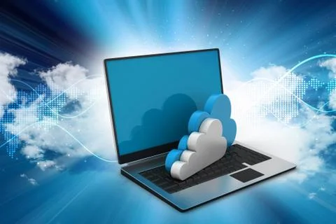 Laptop showing concept of cloud computing. Stock Illustration