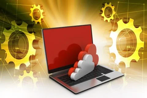 Laptop showing concept of cloud computing. 库存插图