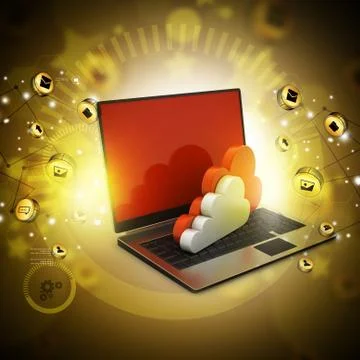 Laptop showing concept of cloud computing. Stock Illustration