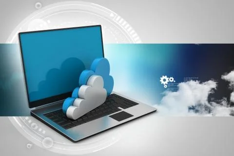 Laptop showing concept of cloud computing. 스톡 일러스트