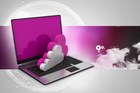 Laptop showing concept of cloud computing. 스톡 일러스트