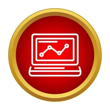 Laptop showing data analysis graph on screen icon Stock Illustration