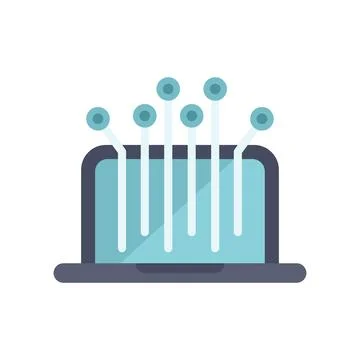 Laptop showing data analysis with lines connecting to points above screen Stock Illustration