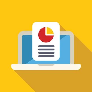 Laptop showing data analytics report with pie chart and text Stock Illustration