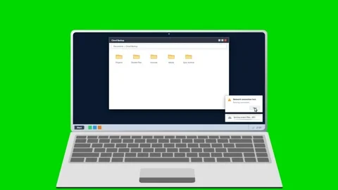 Laptop showing data backup error after connection lost. 4K Stock Footage 341694479