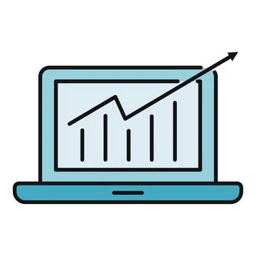 Laptop showing data chart with growing line Stock Illustration