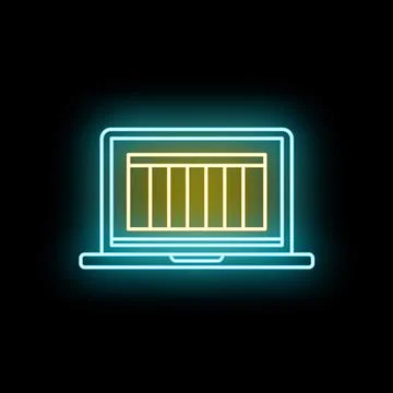Laptop showing data spreadsheet in neon glow イラスト素材