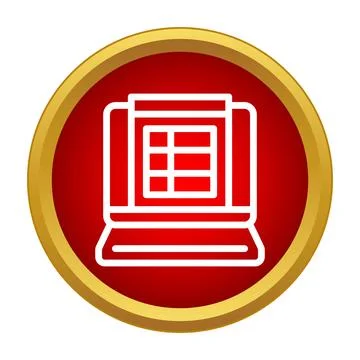 Laptop showing database report in red circle icon Stock Illustration