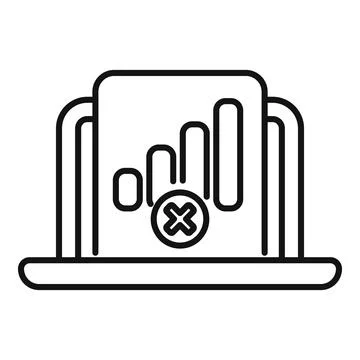 Laptop showing declining chart with error sign, business failure concept Stock Illustration