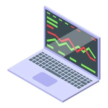 Laptop showing decreasing chart representing stock market crash Stock Illustration