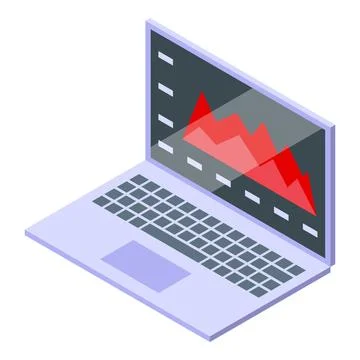 Laptop showing decreasing graph on screen for business analytics Stock Illustration