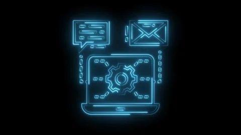 Laptop showing digital communication,email,and machine learning neon glow on Stock Footage 322989902