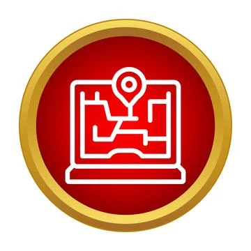 Laptop showing digital map with location pin icon Illustrazione stock