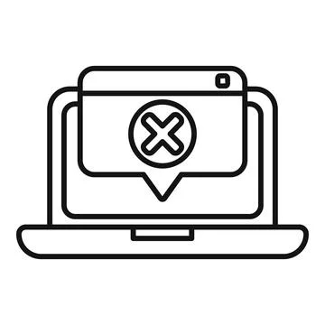 Laptop showing error message with cross mark icon Stock Illustration
