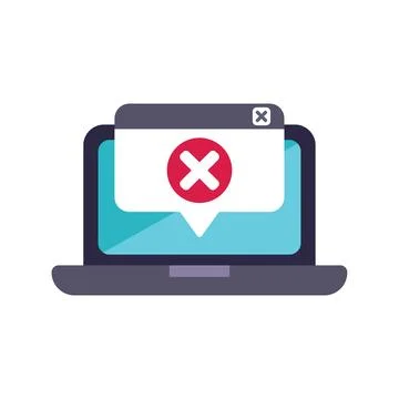 Laptop showing error message with cross mark on screen Stock Illustration