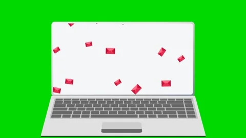 Laptop showing falling red envelopes on green screen 4K Stock Footage 338328511