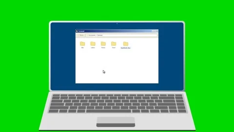 Laptop showing file explorer with folders on green screen. 4K 库存影片 341694603