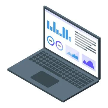 Laptop showing financial data analysis with charts and diagrams Illustrazione stock