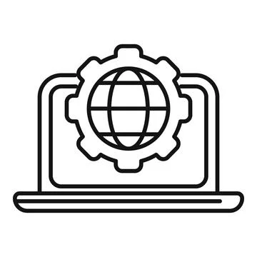 Laptop showing global development with gear icon over transparent background Ilustração Stock