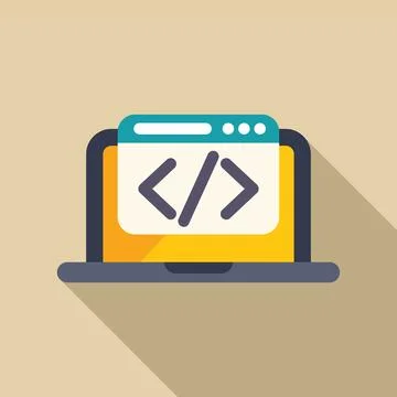 Laptop showing html code on screen with shadow Stock Illustration