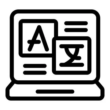 Laptop showing language translation software interface with different alphabets Stock Illustration
