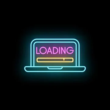 Laptop showing loading bar and neon progress indicator 스톡 일러스트