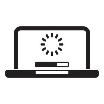 Laptop showing loading status bar and buffering icon 스톡 일러스트