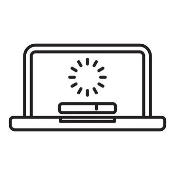 Laptop showing loading status with progress bar and rotating circle animation Stock Illustration