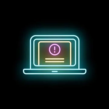 Laptop showing neon error alert warning icon イラスト素材